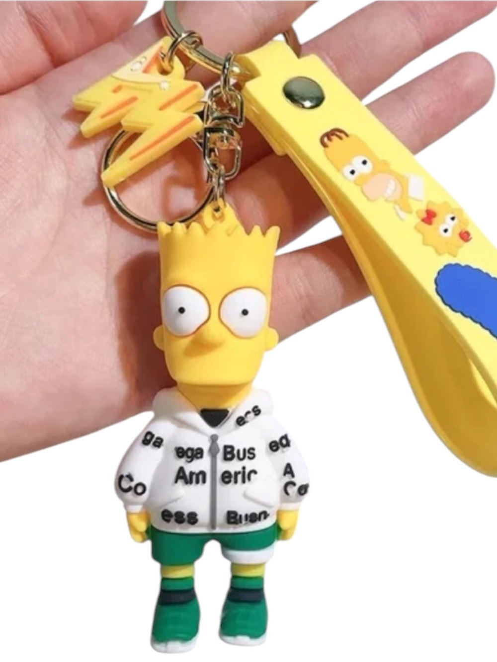 The Simpsons Bart Simpson Keychain with Yellow Wrist Strap Cute Cartoon Key Ring
